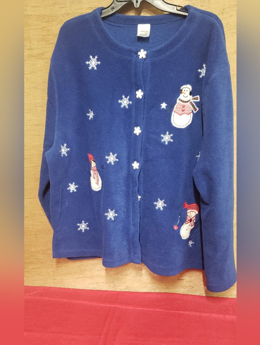 Vintage Premier International Royal Blue Embroidered Snowmen Cardigan 3X